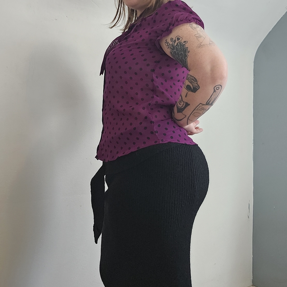 Vintage Purple With Black Polka Dot Women's Short Sleeve Blouse - Picture 7 of 7